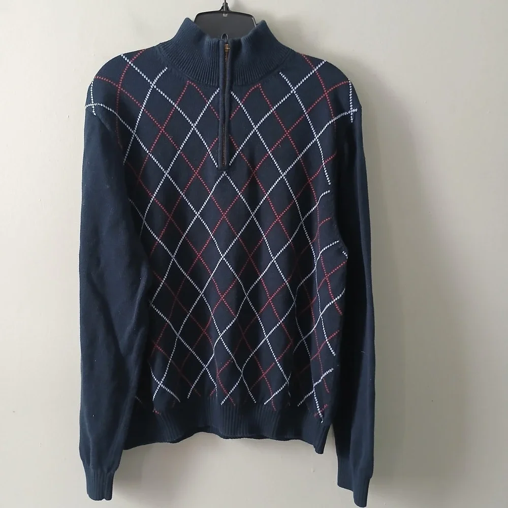 Brooks‎ Brothers 346 Men's Size Large Argyle 1/4 Zip Sweater 100% Supima Cotton